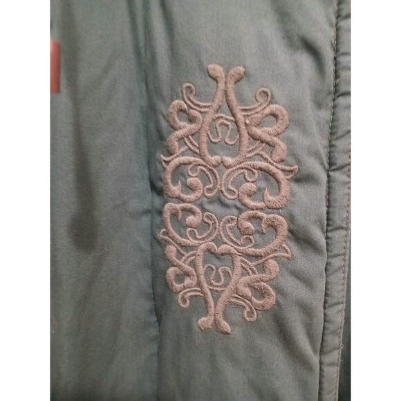 British Mist Hood Puffer Winter Coat M Green Embroidered Grannycore Cottage Gorp - Picture 9 of 16